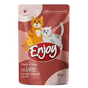 Enjoy Pouch Sos İçinde Et Parçacıklı Kuzu Etli Yetişkin Kedi Maması 85 g - 1