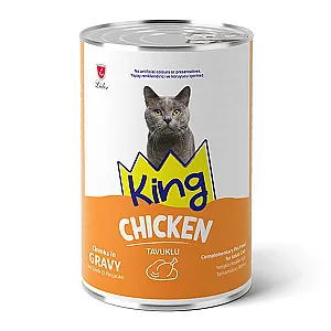 King Konserve Sos İçinde Et Parçacıklı Tavuklu Yetişkin Kedi Maması 400 g