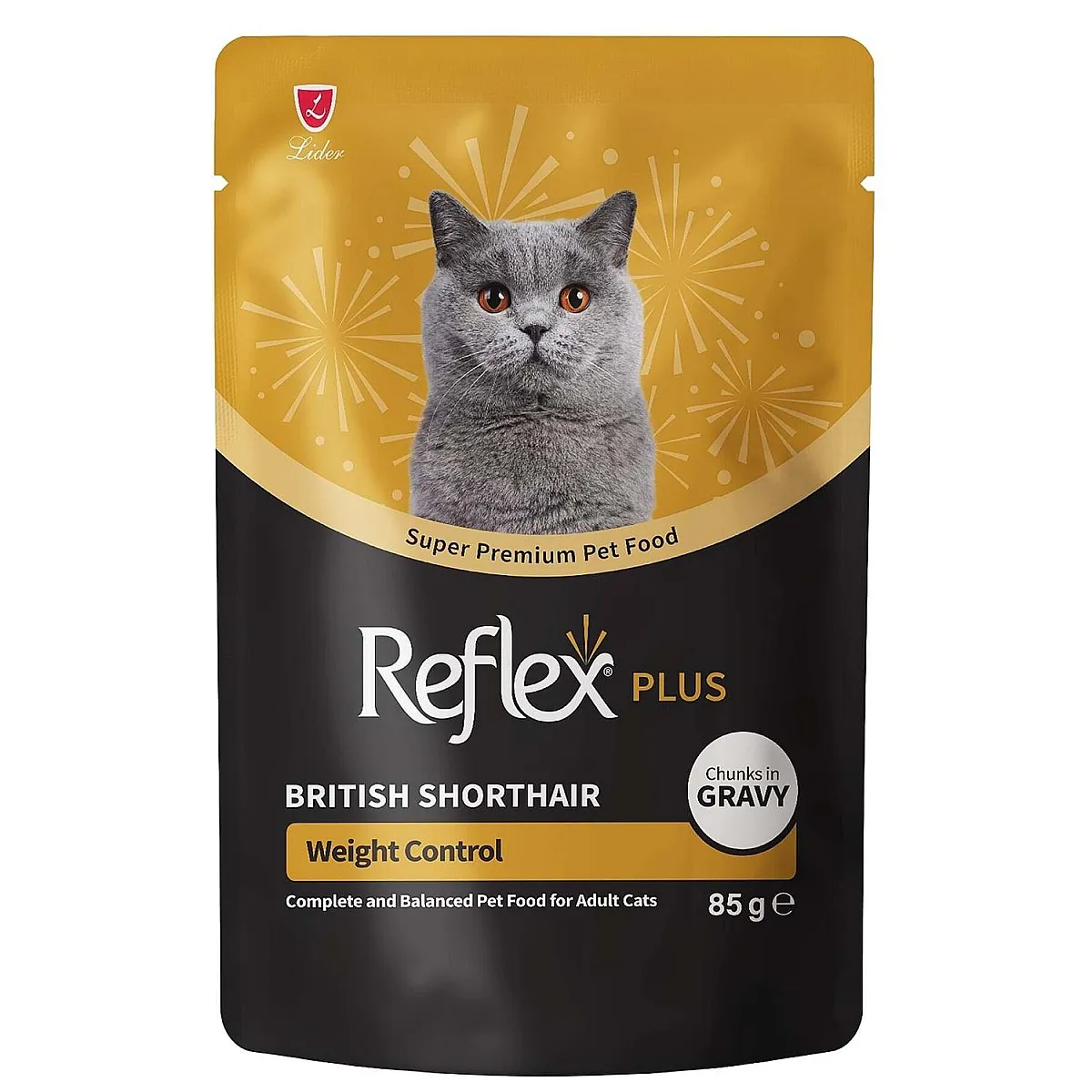 Reflex Plus Pouch British Shorthair Sos İçinde Et Parçacıklı Weight Control Yetişkin Kedi Maması 85 g