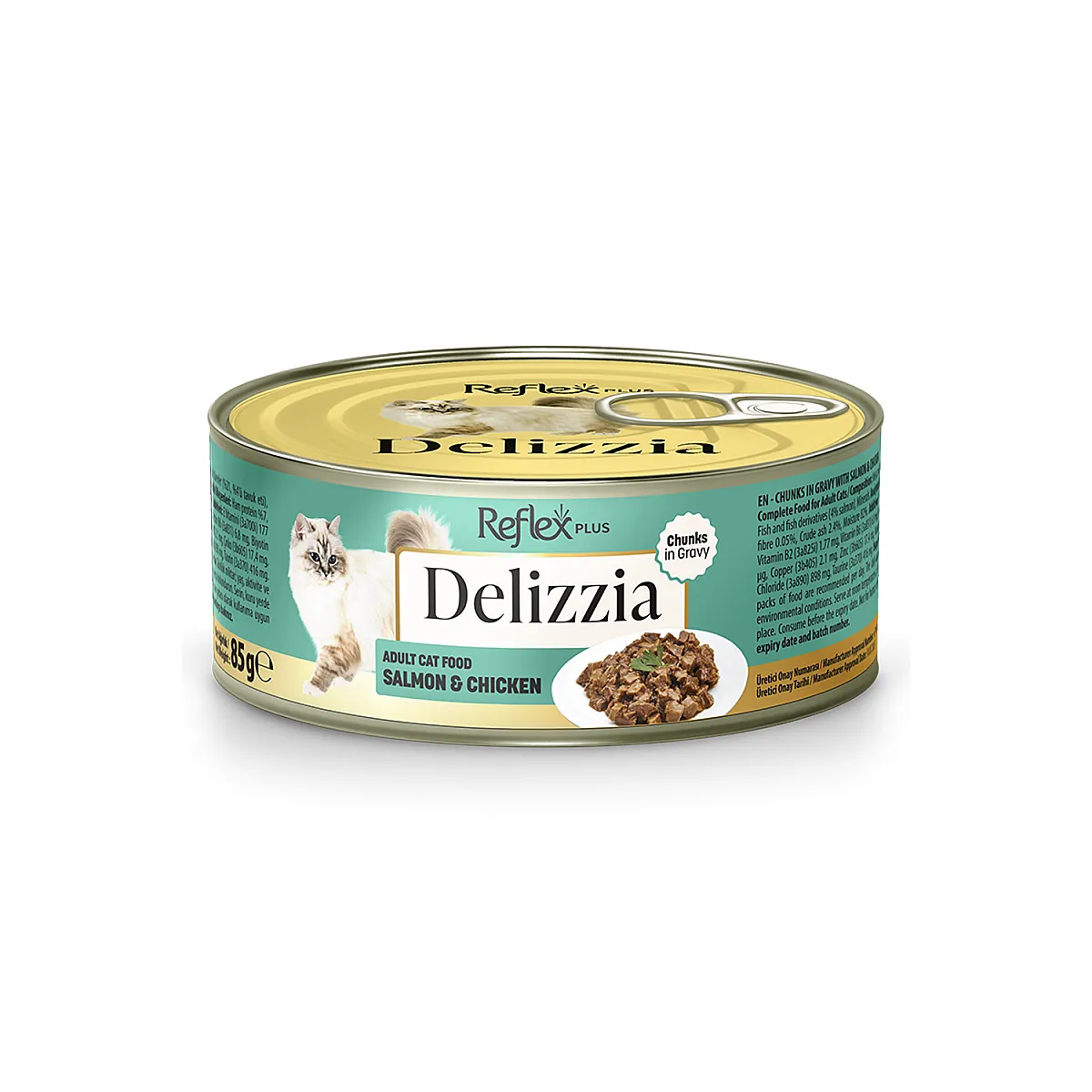 Reflex Plus Delizzia Sos İçinde Parça Etli Somonlu ve Tavuklu Yetişkin Kedi Maması 85 g