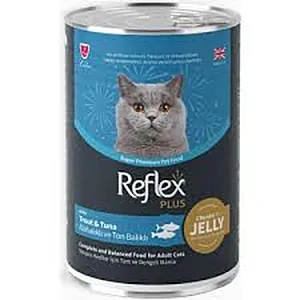 Reflex Plus Konserve Jöle İçinde Et Parçacıklı Alabalıklı ve Ton Balıklı Yetişkin Kedi Maması 400 g - 1