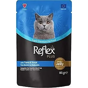 Reflex Plus Pouch Jöle İçinde Et Parçacıklı Ton Balıklı ve Alabalıklı Yetişkin Kedi Maması 85 g - 1
