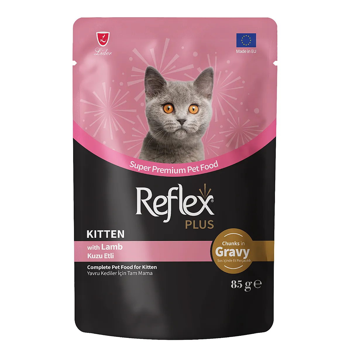 Reflex Plus Pouch Sos İçinde Et Parçacıklı Kuzu Etli Yavru Kedi Maması 85 g