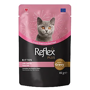 Reflex Plus Pouch Sos İçinde Et Parçacıklı Kuzu Etli Yavru Kedi Maması 85 g - 1