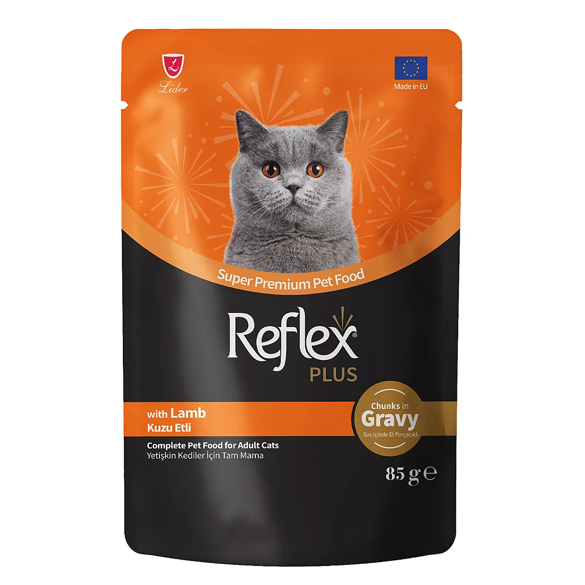 Reflex Plus Pouch Sos İçinde Et Parçacıklı Kuzu Etli Yetişkin Kedi Maması 85 g