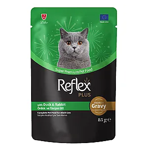 Reflex Plus Pouch Sos İçinde Et Parçacıklı Ördekli & Tavşanlı Yetişkin Kedi Maması 85 g - 1