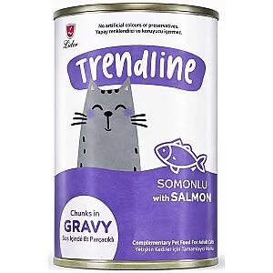 Trendline Konserve Sos İçinde Et Parçacıklı Somonlu Yetişkin Kedi Maması 400 g - 1