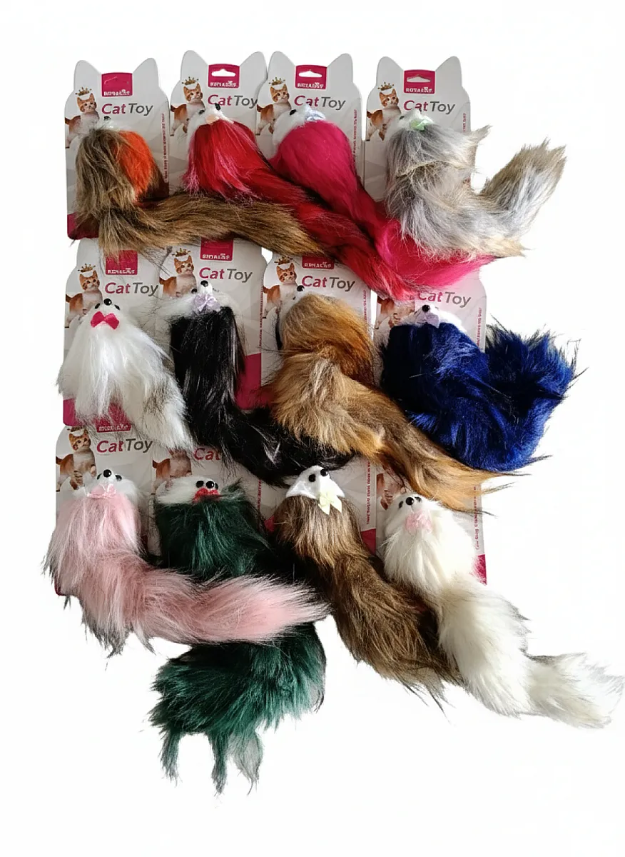 ROYALIST Kırmızı Papyonlu Tüylü Kedi Oyuncak Fare