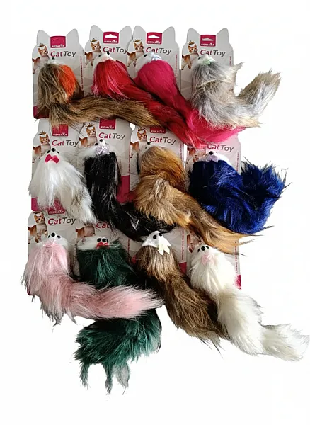 ROYALIST Kırmızı Papyonlu Tüylü Kedi Oyuncak Fare