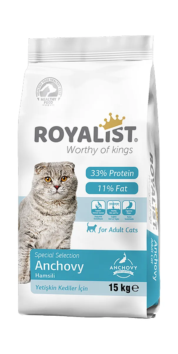 ROYALIST Yetişkin Kediler için Hamsili Kuru Kedi Maması 15 kg