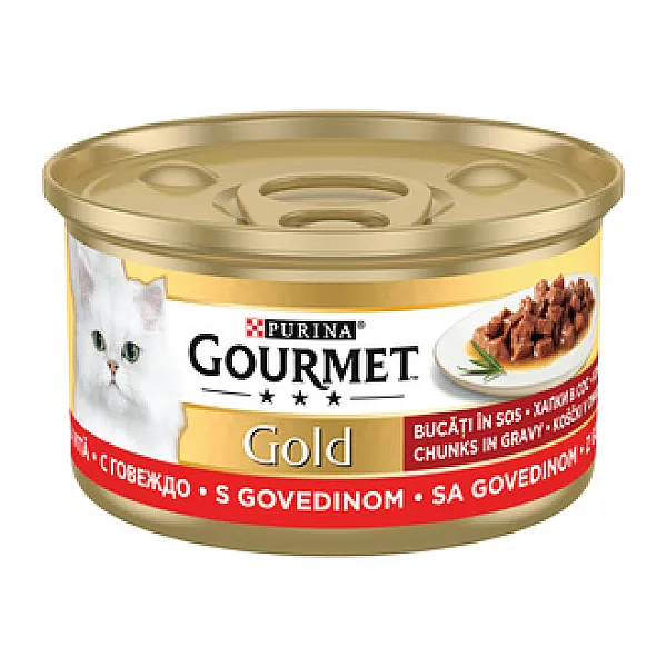 Gourmet Altın Soslu Sığır Etli Yaş Kedi Maması Konserve 85 g