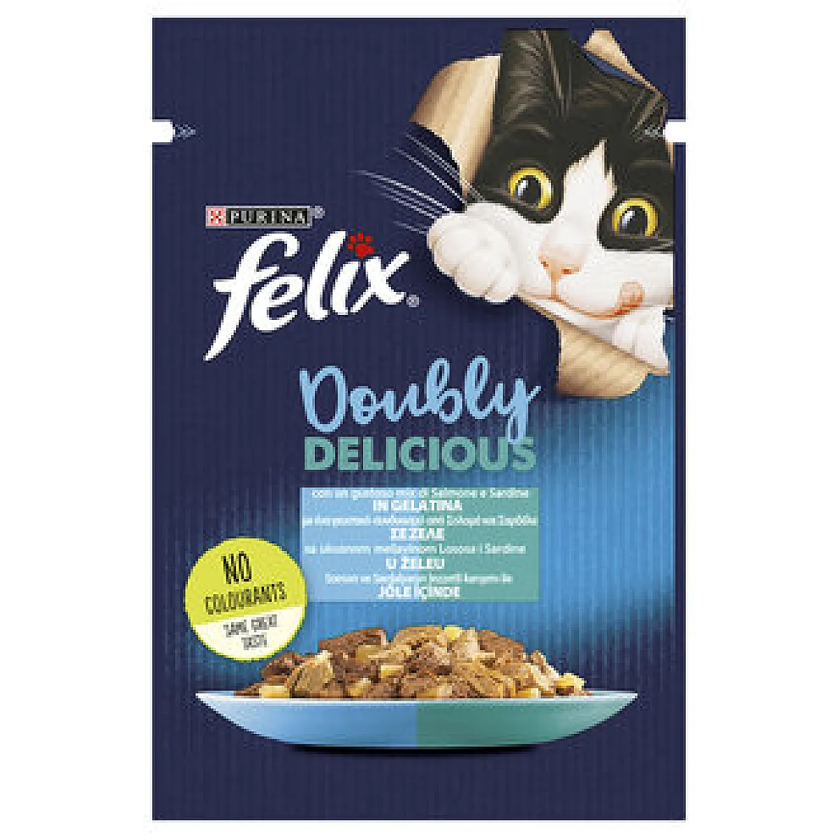 Felix Çifte Lezzet Somonlu ve Sardalyalı Yetişkin Kedi Maması Pouch 85g
