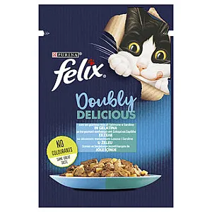 Felix Çifte Lezzet Somonlu ve Sardalyalı Yetişkin Kedi Maması Pouch 85g