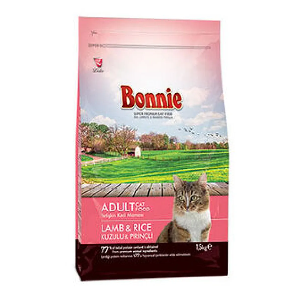 Bonnie Kuzu Etli ve Pirinçli Yetişkin Kedi Maması 1,5 kg