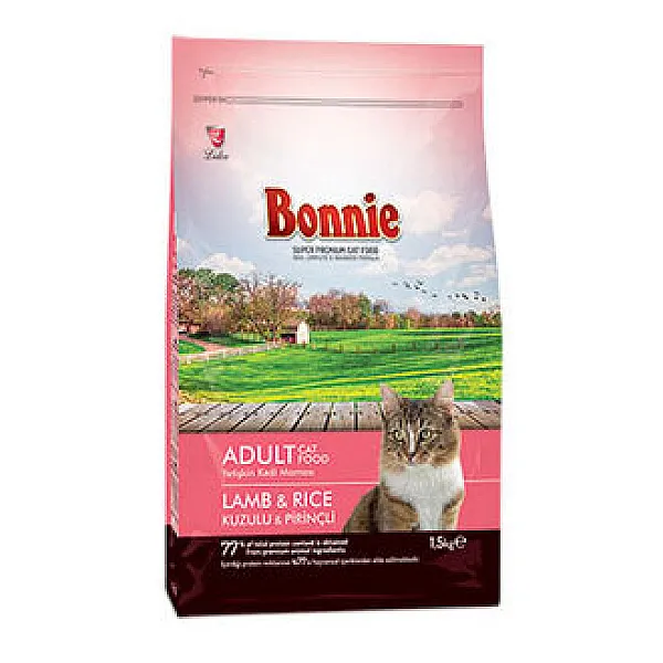 Bonnie Kuzu Etli ve Pirinçli Yetişkin Kedi Maması 1,5 kg